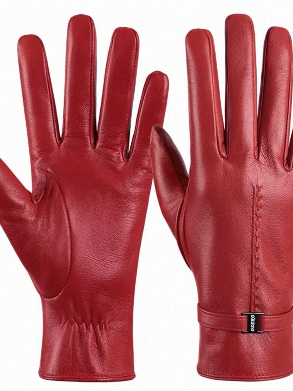 Red Genuine Leather Winter Gloves Black Lined